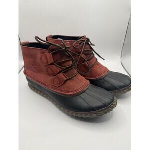 Sorel Out N’About Red Leather Ankle Rain Snow Winter Boots 7.5 Great condition!